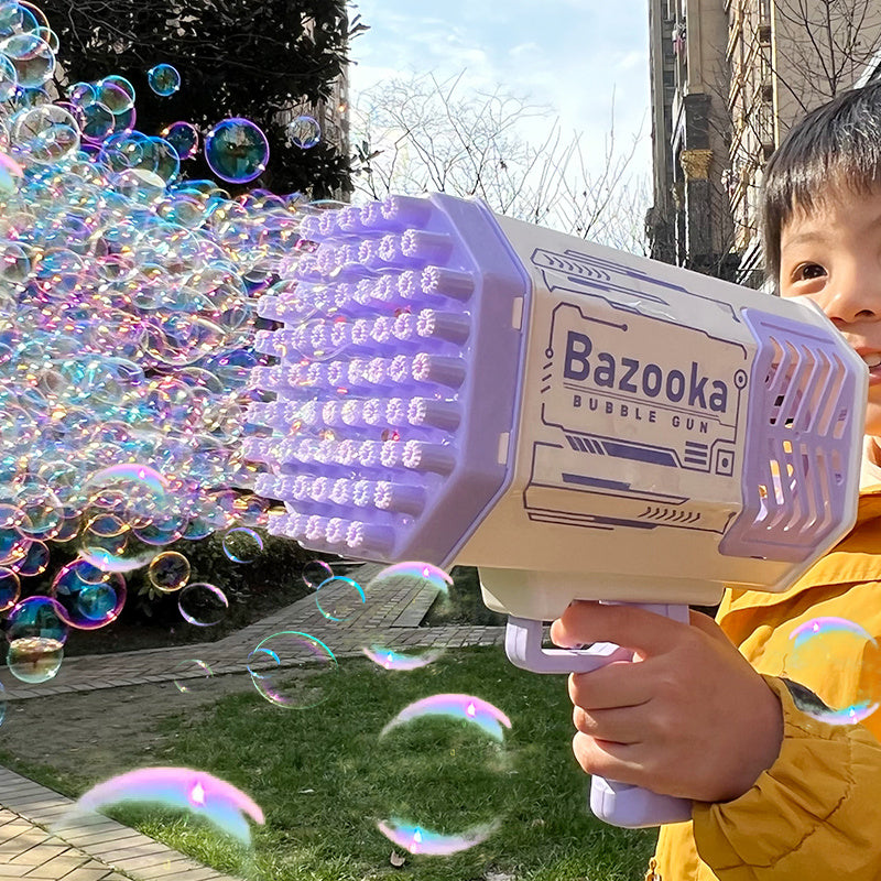 Bubble Gun Rocket 69 Holes Soap Bubbles Machine with Light