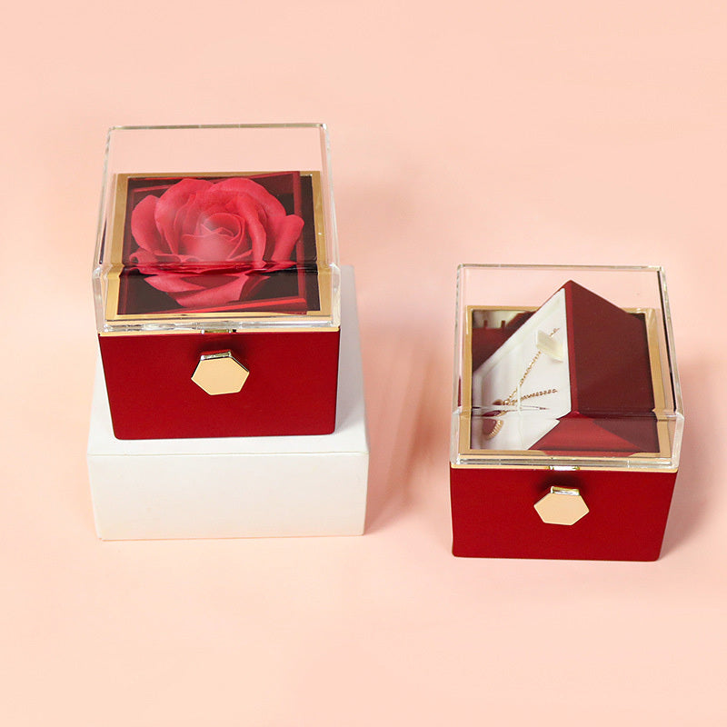 Rotating Soap Flower Rose Gift Box – Creative Rose Jewelry Packaging Box for Valentine’s Day Gift for Women