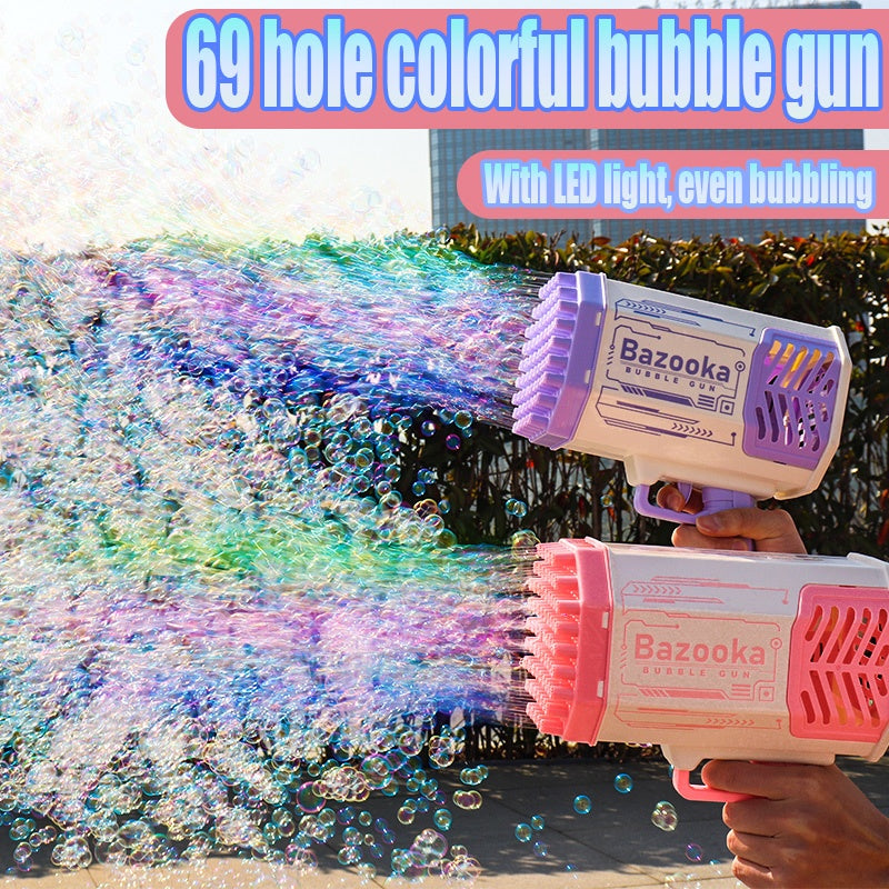 Bubble Gun Rocket 69 Holes Soap Bubbles Machine with Light