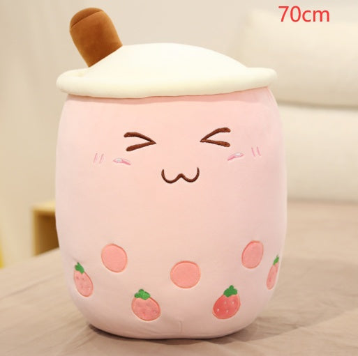 Cute Fruit Drink Plush – Soft Strawberry Milk Tea Boba Pillow Toy - LIYAH MARKET