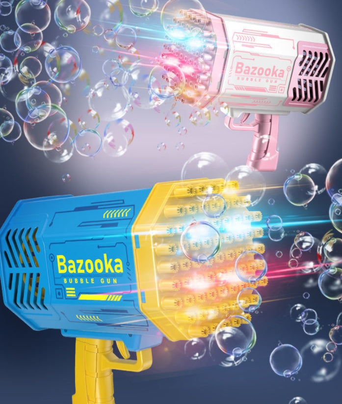 Bubble Gun Rocket 69 Holes Soap Bubbles Machine with Light