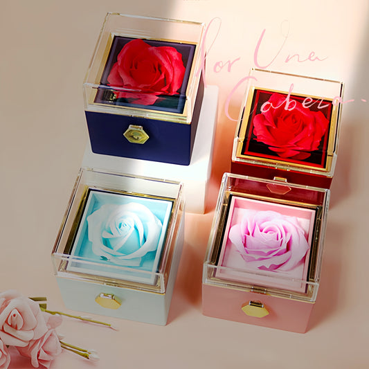 Rotating Soap Flower Rose Gift Box – Creative Rose Jewelry Packaging Box for Valentine’s Day Gift for Women