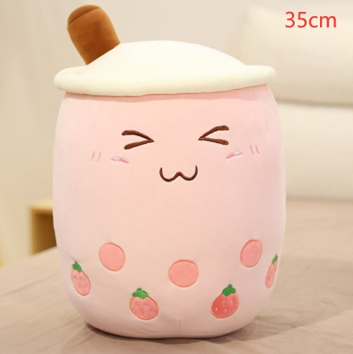 Cute Fruit Drink Plush – Soft Strawberry Milk Tea Boba Pillow Toy - LIYAH MARKET