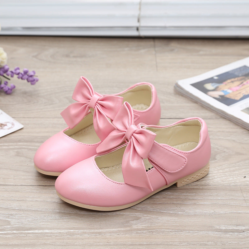 Girls' White Leather Princess Shoes with Bowknot