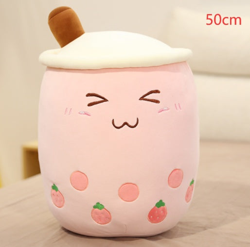 Cute Fruit Drink Plush – Soft Strawberry Milk Tea Boba Pillow Toy - LIYAH MARKET