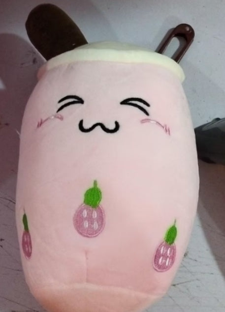 Cute Fruit Drink Plush – Soft Strawberry Milk Tea Boba Pillow Toy - LIYAH MARKET