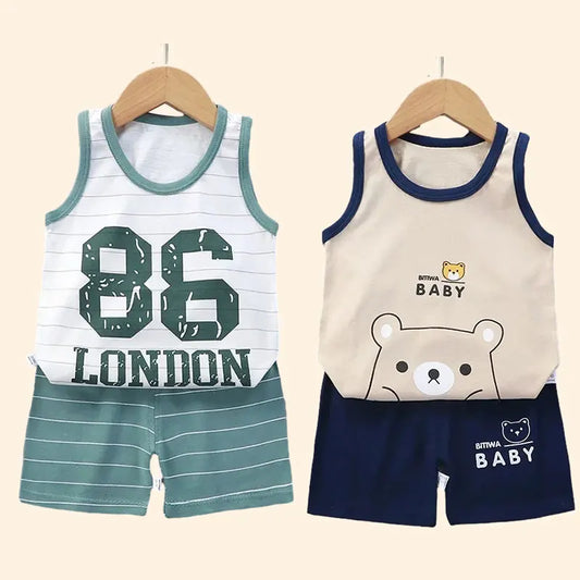 Children Sets Kids Clothes Boys Girls Vest Suit  Summer Children's Clothing baby Cotton T-Shirts Shorts Tank Top Sleeveless - LIYAH MARKET