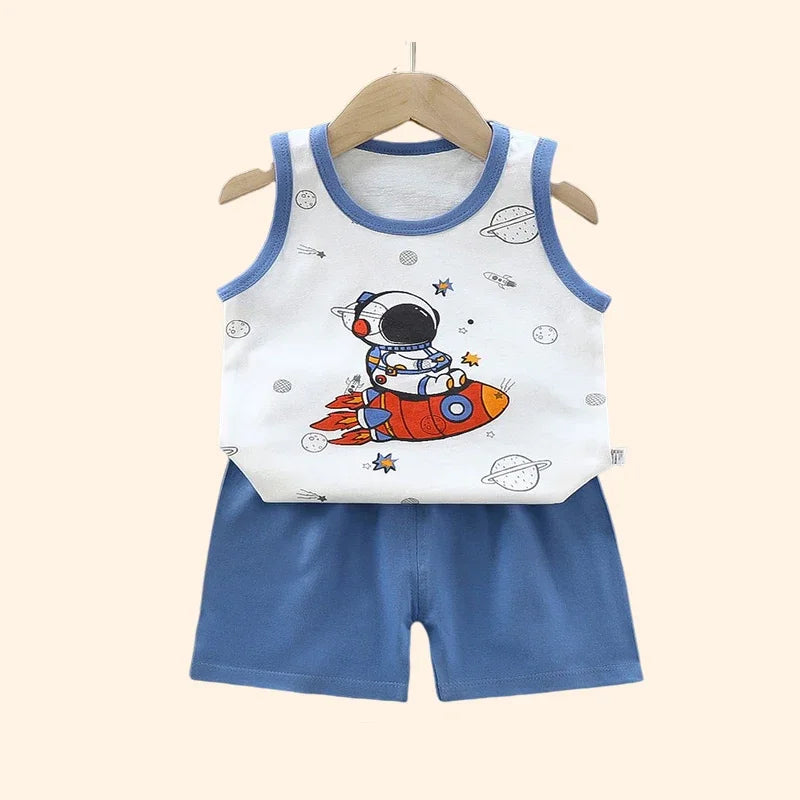 Children Sets Kids Clothes Boys Girls Vest Suit  Summer Children's Clothing baby Cotton T-Shirts Shorts Tank Top Sleeveless - LIYAH MARKET