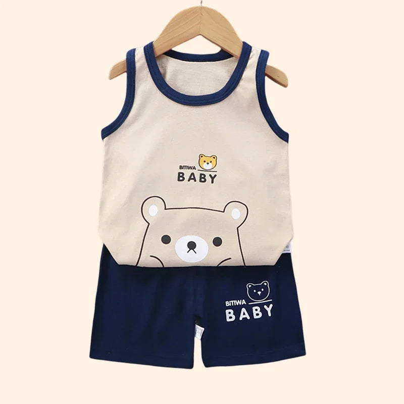 Children Sets Kids Clothes Boys Girls Vest Suit  Summer Children's Clothing baby Cotton T-Shirts Shorts Tank Top Sleeveless - LIYAH MARKET