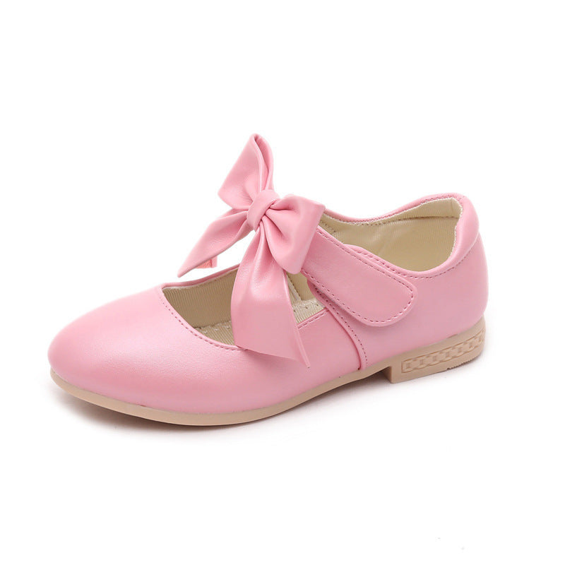 Girls' White Leather Princess Shoes with Bowknot