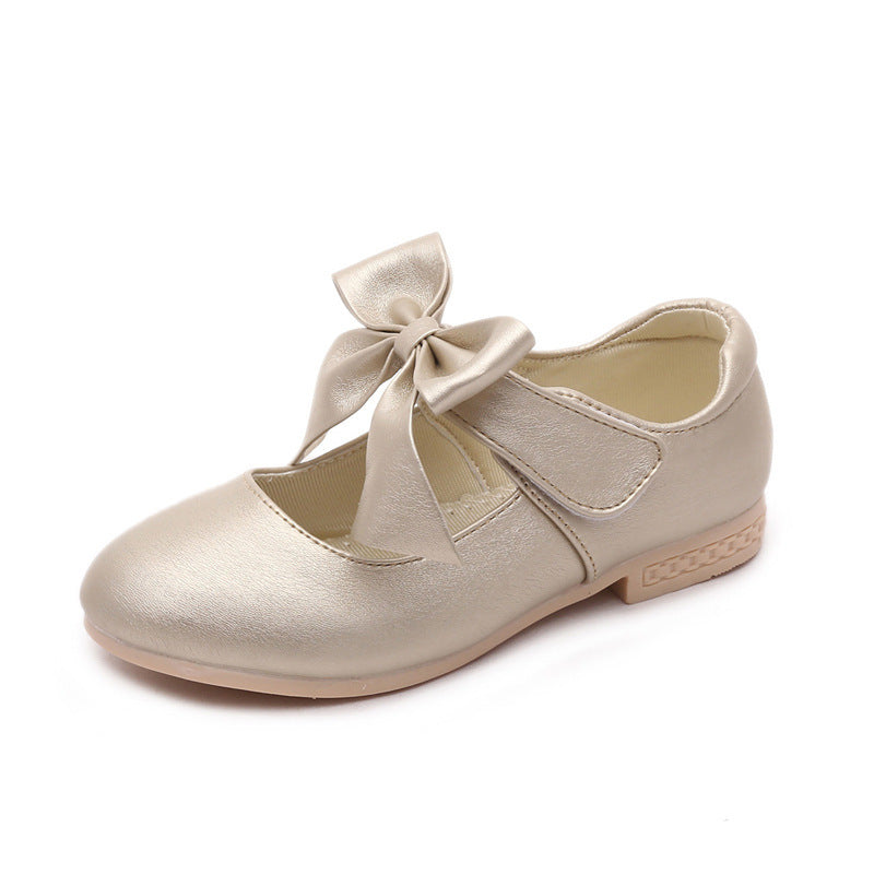 Girls' White Leather Princess Shoes with Bowknot