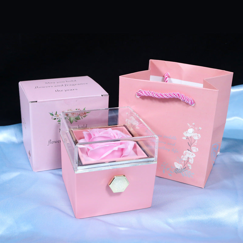 Rotating Soap Flower Rose Gift Box – Creative Rose Jewelry Packaging Box for Valentine’s Day Gift for Women