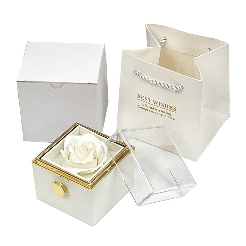 Rotating Soap Flower Rose Gift Box – Creative Rose Jewelry Packaging Box for Valentine’s Day Gift for Women